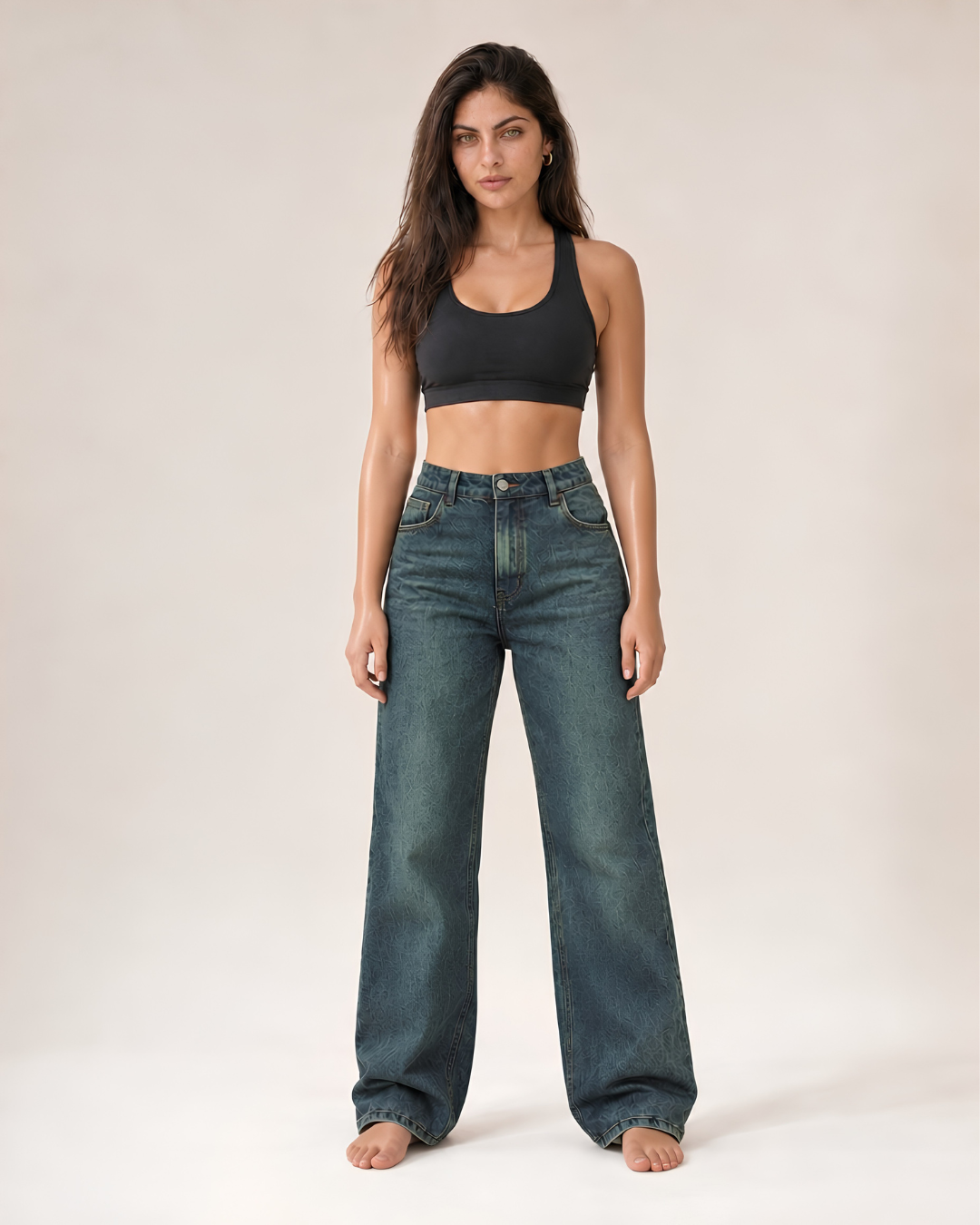 Jean wide leg para mujer con lavado dirty verdoso | HYE Ref. 2020