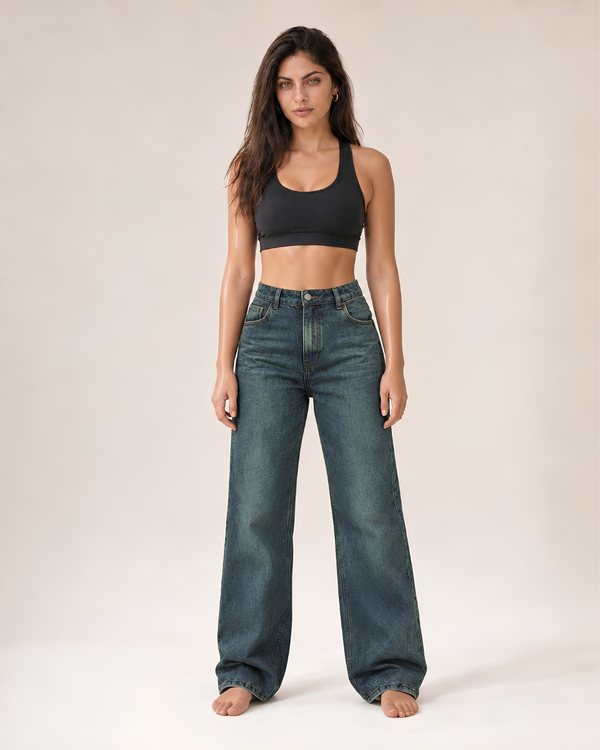 Jean wide leg para mujer con lavado dirty verdoso | HYE Ref. 2020