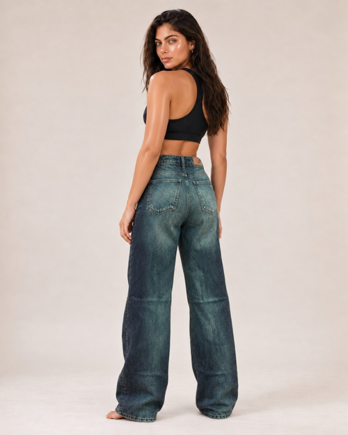 Jean wide leg para mujer con lavado dirty verdoso | HYE Ref. 2020