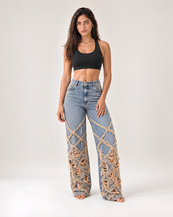 Jean wide leg híbrido para mujer con rotos | HYE Ref. 2040