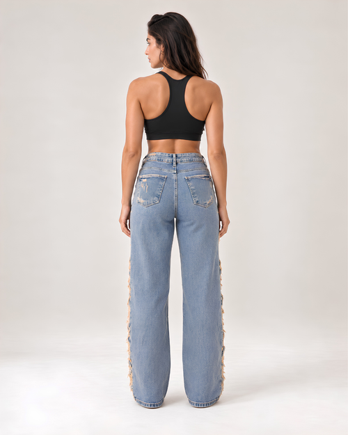 Jean wide leg híbrido para mujer con rotos | HYE Ref. 2040